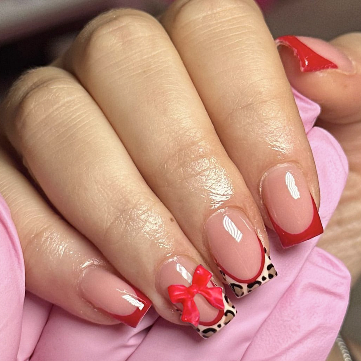 3D Printing Liquid - 24pcs Red French Style Fake Nails