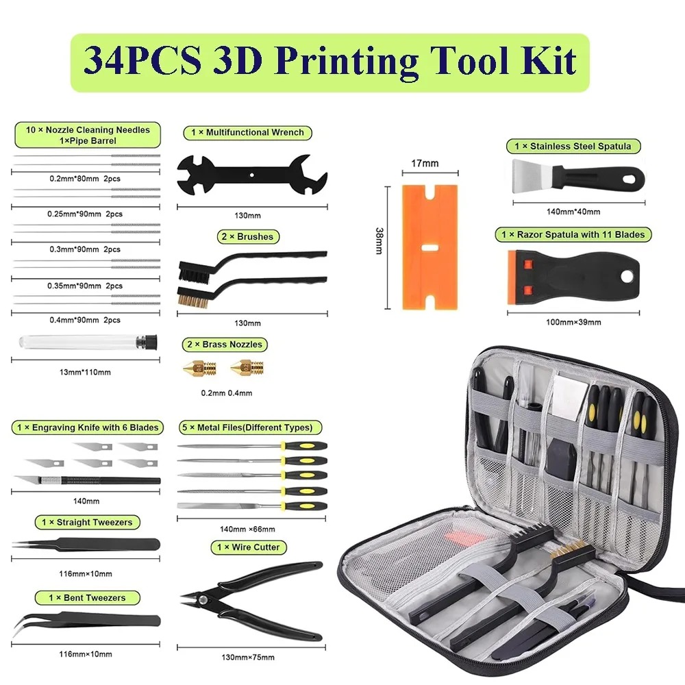 34pcs 3D Printer Tools Kit Noz - 3D Printing Grinder 리뷰 및 가격